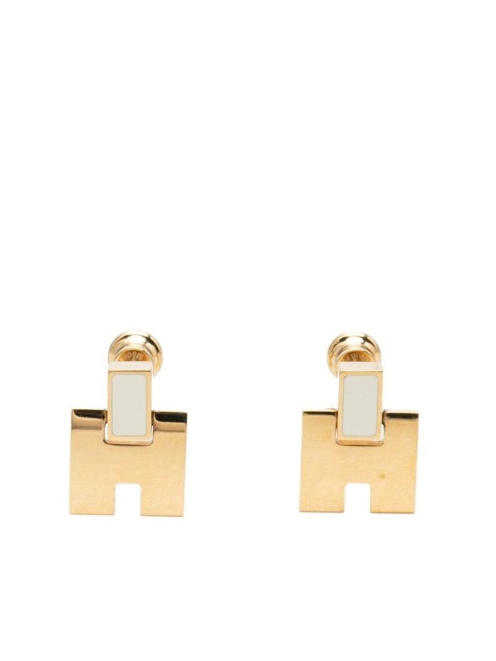 Hermes Irene Earrings Gold White Plated